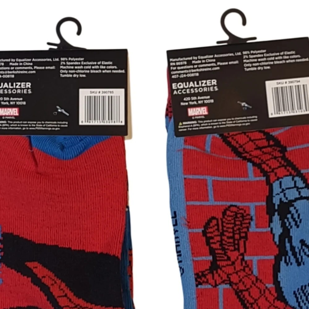 New Marvel Spider-Man Crew Socks - Unisex (2 Pairs) Bundle And Save